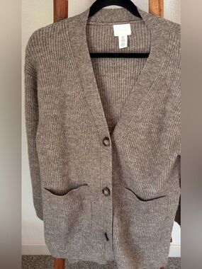H&M Ribbed V-Neck Cardigan - Taupe Brown